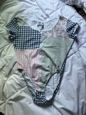 Vintage gingham patchwork bodysuit